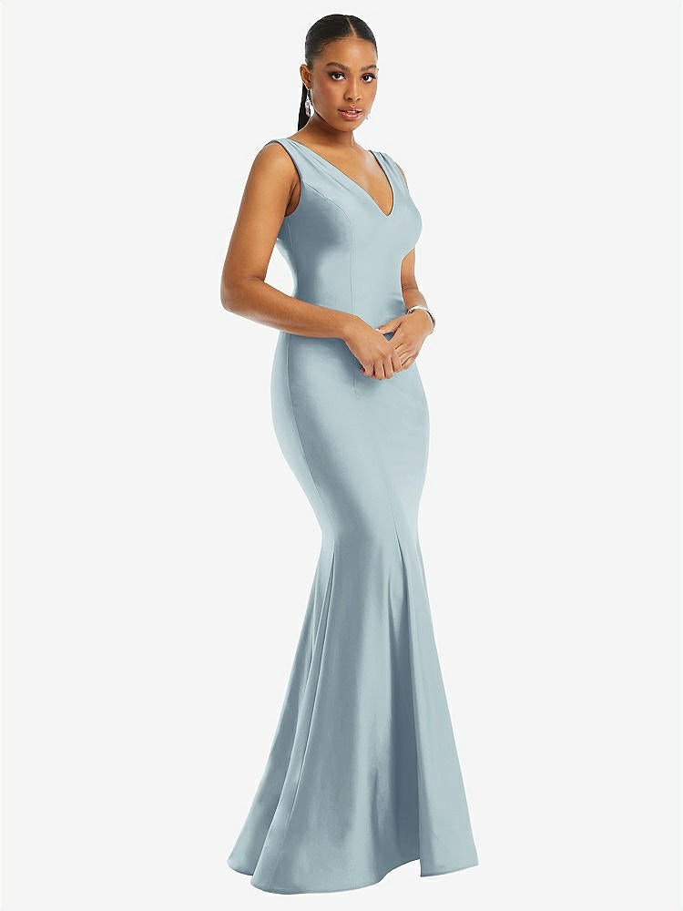 【STYLE: CS100】Shirred Shoulder Stretch Satin Mermaid Dress with Slight Train【COLOR: Mist】