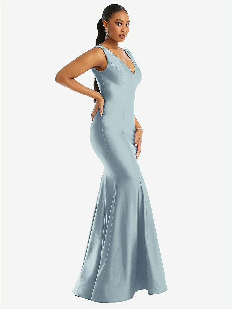 【STYLE: CS100】Shirred Shoulder Stretch Satin Mermaid Dress with Slight Train【COLOR: Mist】