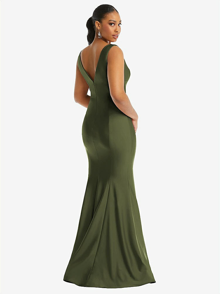 【STYLE: CS100】Shirred Shoulder Stretch Satin Mermaid Dress with Slight Train【COLOR: Olive Green】