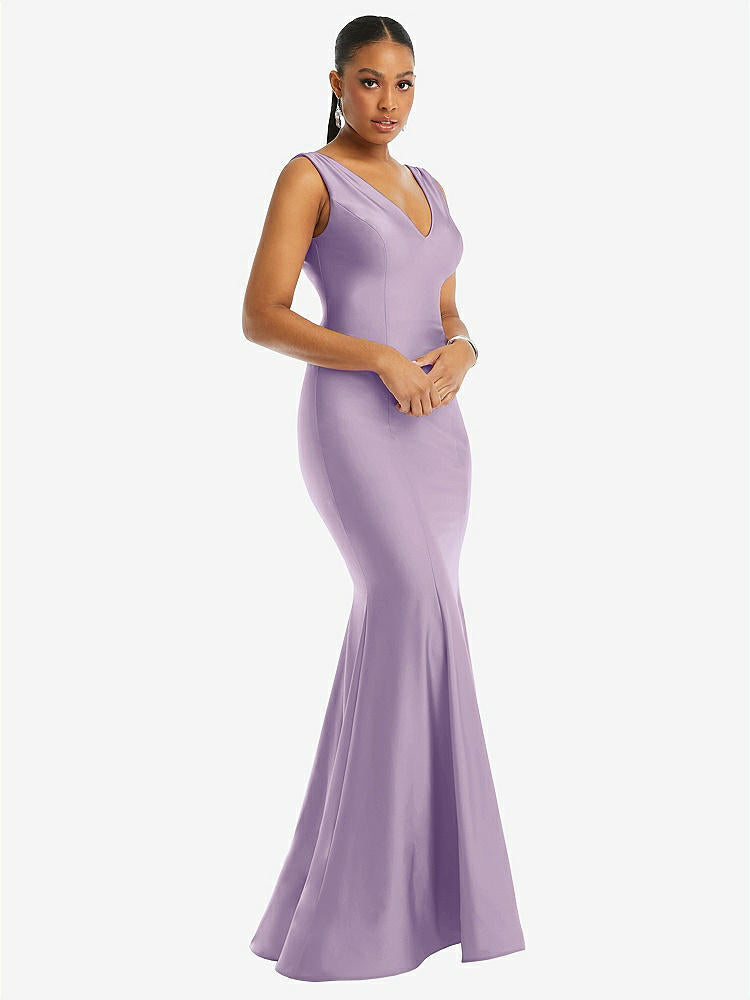 【STYLE: CS100】Shirred Shoulder Stretch Satin Mermaid Dress with Slight Train【COLOR: Pale Purple】