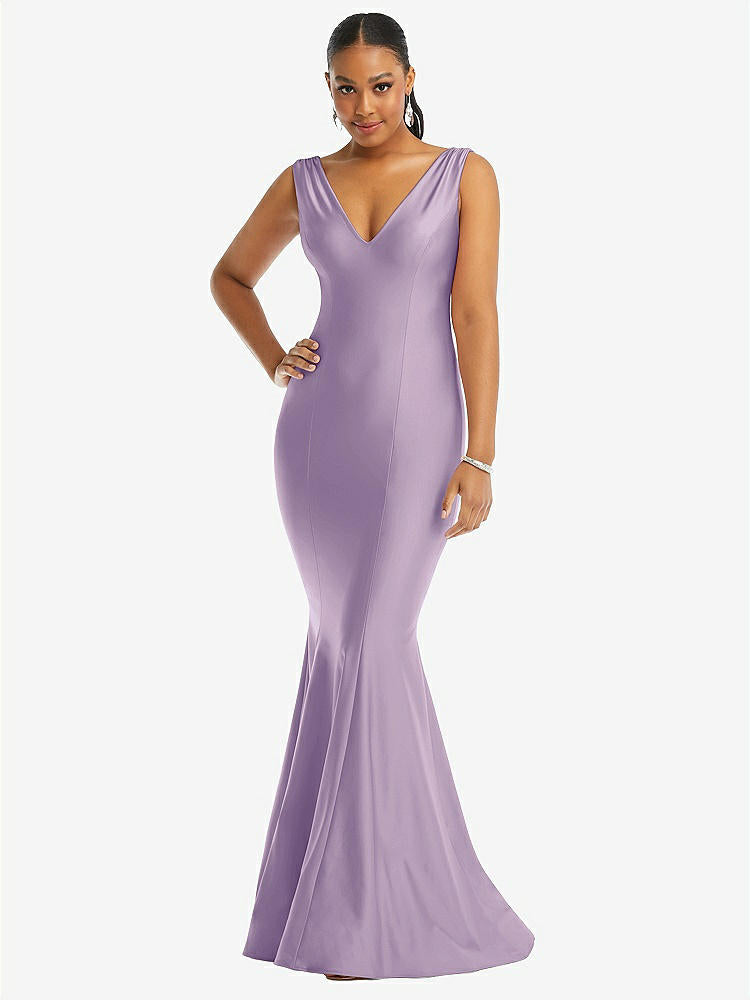 【STYLE: CS100】Shirred Shoulder Stretch Satin Mermaid Dress with Slight Train【COLOR: Pale Purple】