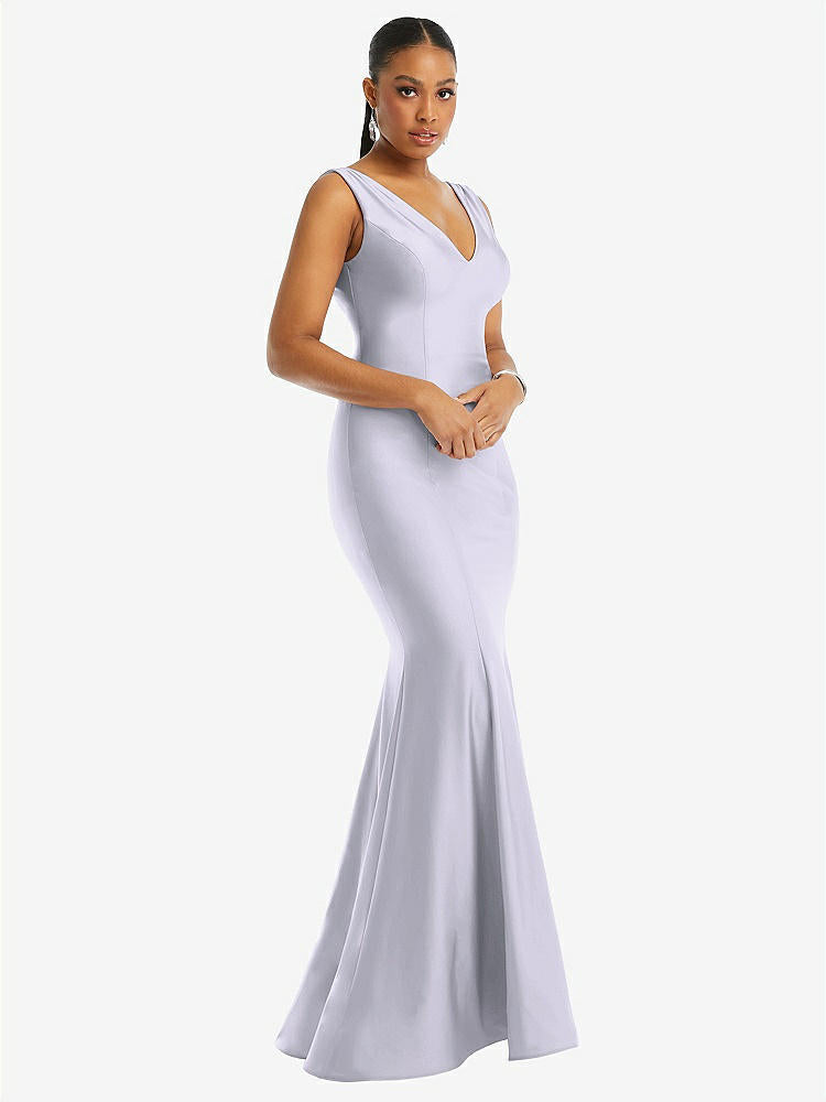 【NEW】【STYLE: CS100】Shirred 肩 ストレッチ サテン 人魚 ドレス わずかな 電車【COLOR: Silver Dove】【SIZE: 00-30W】