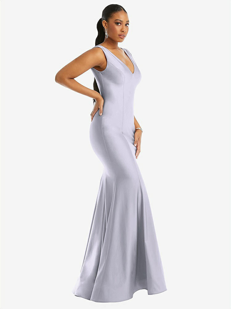 【NEW】【STYLE: CS100】Shirred 肩 ストレッチ サテン 人魚 ドレス わずかな 電車【COLOR: Silver Dove】【SIZE: 00-30W】