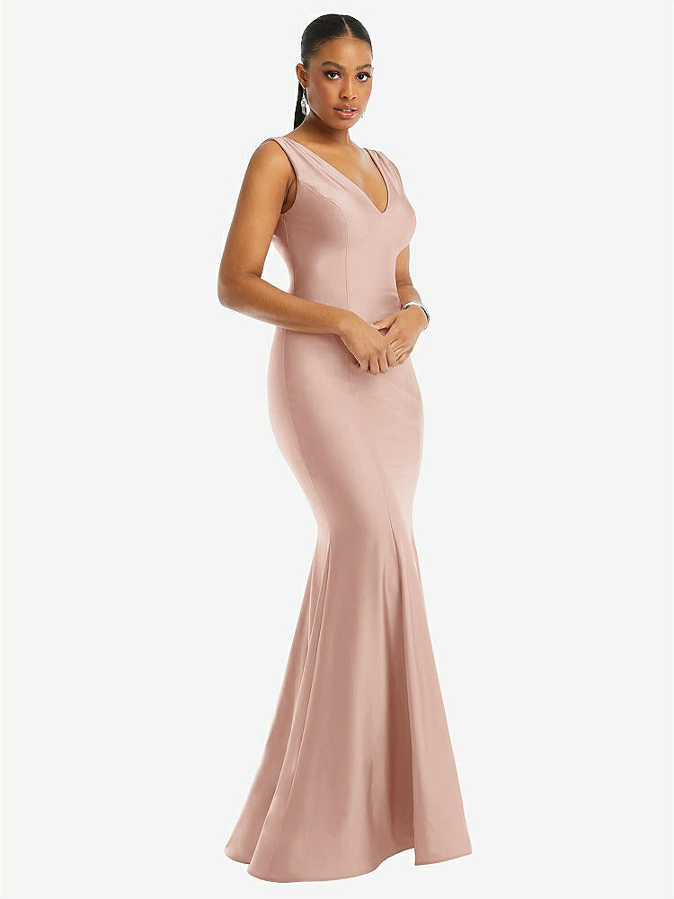 【STYLE: CS100】Shirred Shoulder Stretch Satin Mermaid Dress with Slight Train【COLOR: Toasted Sugar】