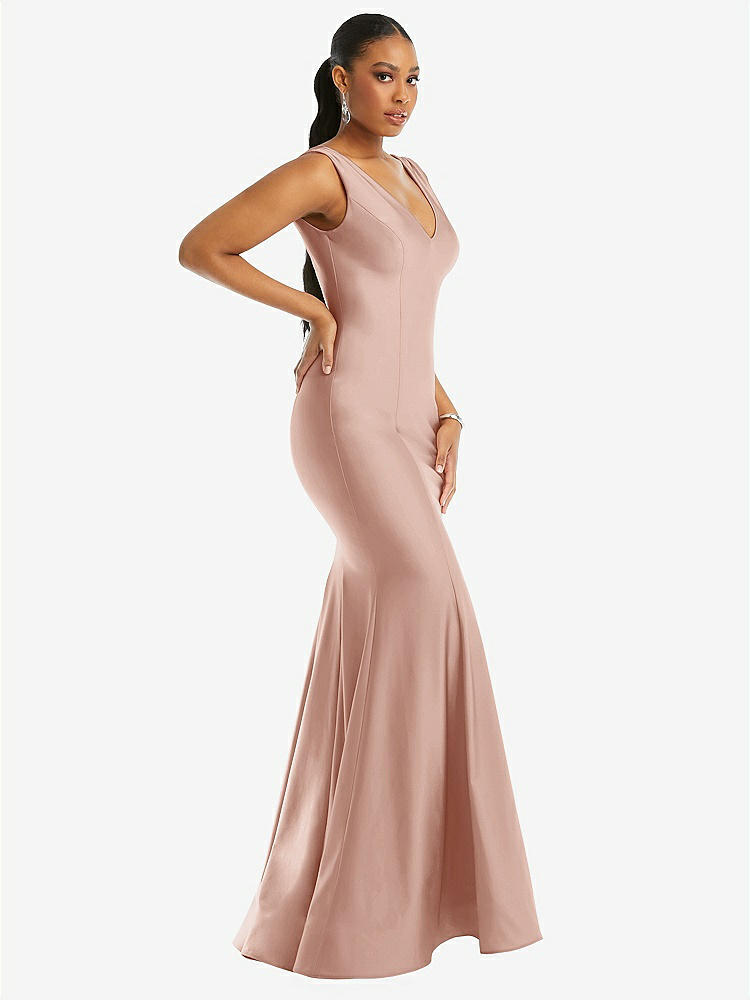 【STYLE: CS100】Shirred Shoulder Stretch Satin Mermaid Dress with Slight Train【COLOR: Toasted Sugar】