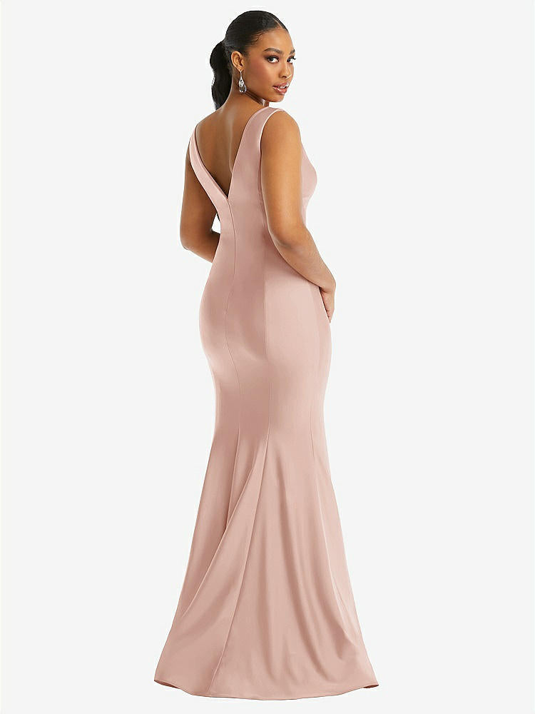 【STYLE: CS100】Shirred Shoulder Stretch Satin Mermaid Dress with Slight Train【COLOR: Toasted Sugar】