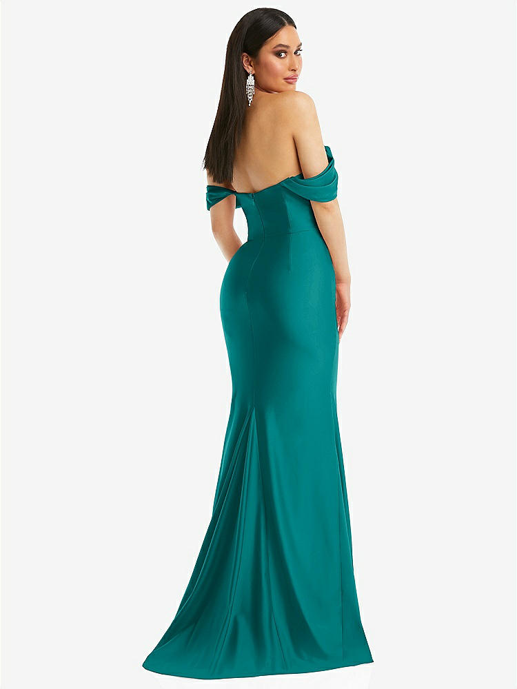 【STYLE: CS101】Off-the-Shoulder Corset Stretch Satin Mermaid Dress with Slight Train【COLOR: Peacock Teal】