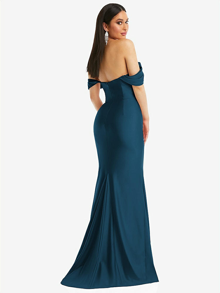 【STYLE: CS101】Off-the-Shoulder Corset Stretch Satin Mermaid Dress with Slight Train【COLOR: Atlantic Blue】