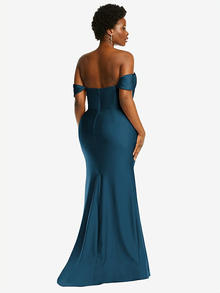 【STYLE: CS101】Off-the-Shoulder Corset Stretch Satin Mermaid Dress with Slight Train【COLOR: Atlantic Blue】
