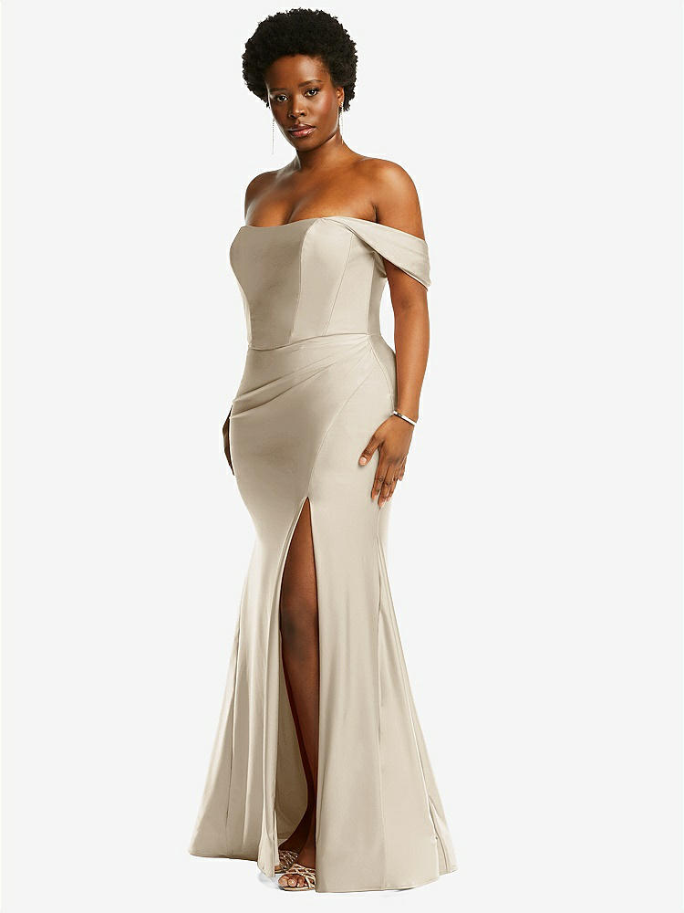 【STYLE: CS101】Off-the-Shoulder Corset Stretch Satin Mermaid Dress with Slight Train【COLOR: Champagne】