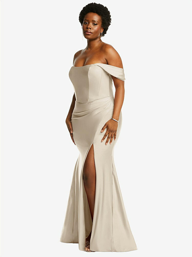【STYLE: CS101】Off-the-Shoulder Corset Stretch Satin Mermaid Dress with Slight Train【COLOR: Champagne】