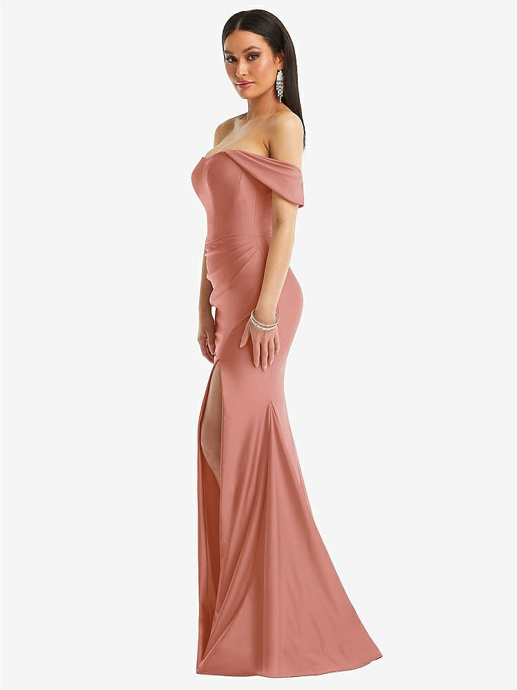 【STYLE: CS101】Off-the-Shoulder Corset Stretch Satin Mermaid Dress with Slight Train【COLOR: Desert Rose】
