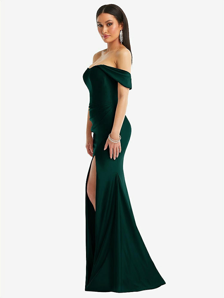 【STYLE: CS101】Off-the-Shoulder Corset Stretch Satin Mermaid Dress with Slight Train【COLOR: Evergreen】