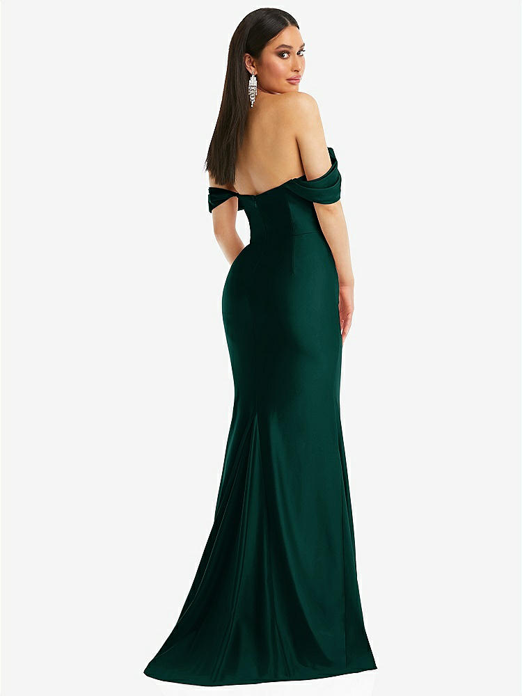 【STYLE: CS101】Off-the-Shoulder Corset Stretch Satin Mermaid Dress with Slight Train【COLOR: Evergreen】