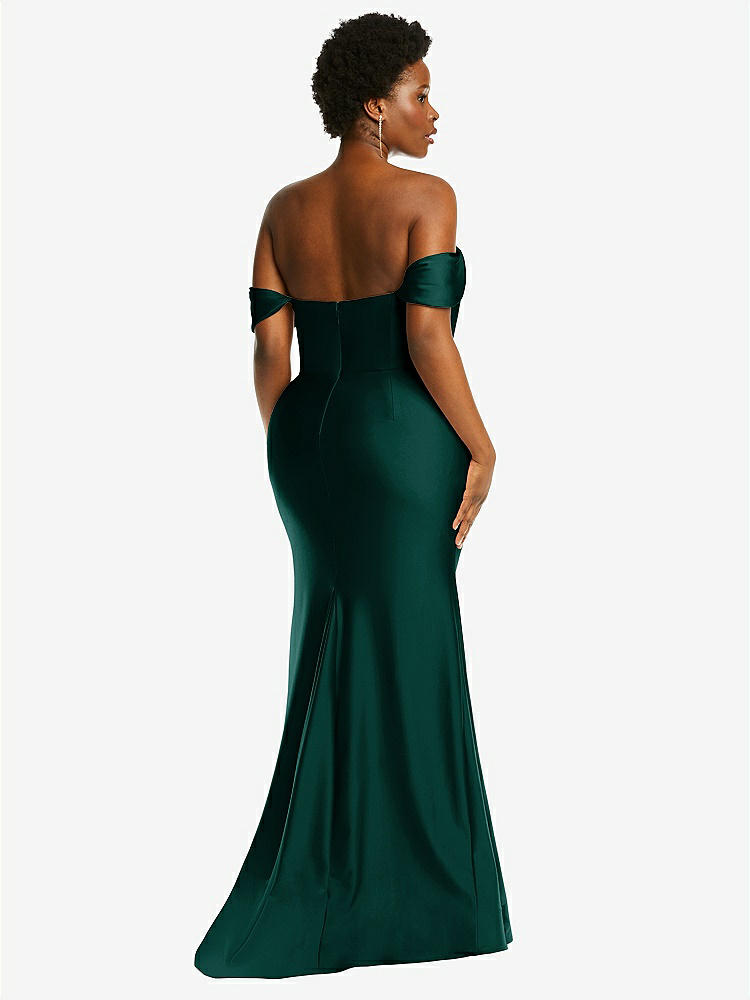 【STYLE: CS101】Off-the-Shoulder Corset Stretch Satin Mermaid Dress with Slight Train【COLOR: Evergreen】