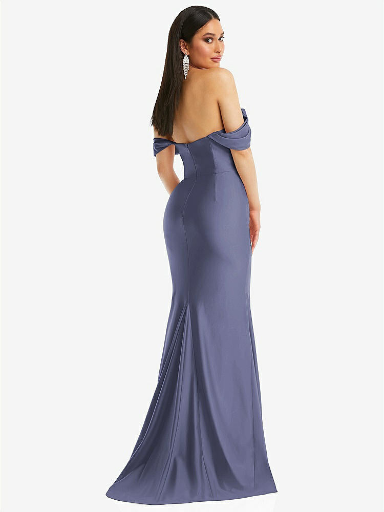 【STYLE: CS101】Off-the-Shoulder Corset Stretch Satin Mermaid Dress with Slight Train【COLOR: French Blue】