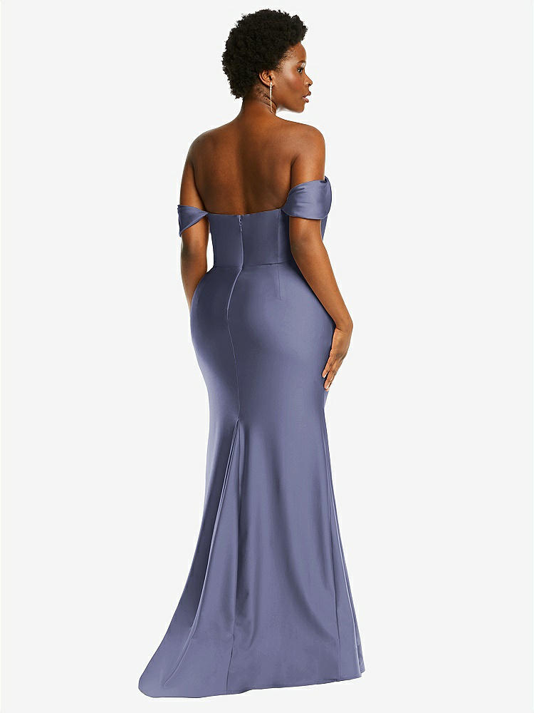 【STYLE: CS101】Off-the-Shoulder Corset Stretch Satin Mermaid Dress with Slight Train【COLOR: French Blue】