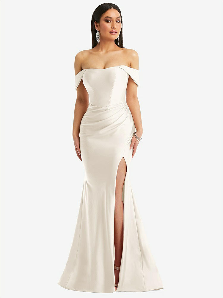 【NEW】【STYLE: CS101】オフサルダー コルセット ストレッチ サテン 人魚 ドレス わずかな 電車【COLOR: Ivory】【SIZE: 00-30W】