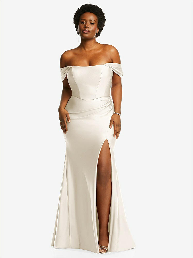 【NEW】【STYLE: CS101】オフサルダー コルセット ストレッチ サテン 人魚 ドレス わずかな 電車【COLOR: Ivory】【SIZE: 00-30W】