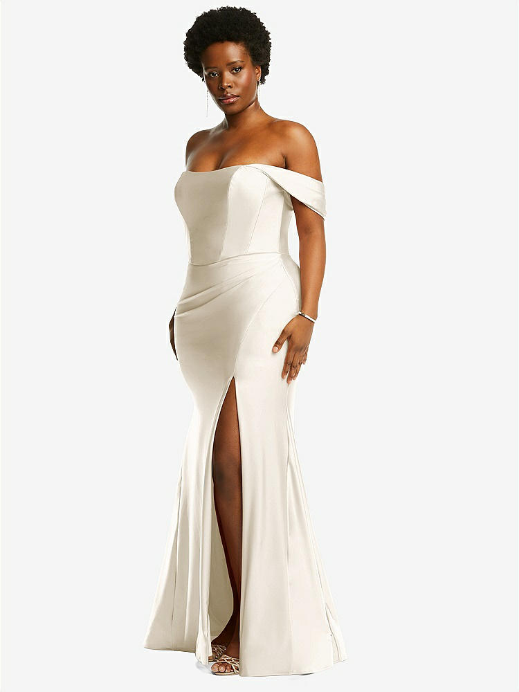 【NEW】【STYLE: CS101】オフサルダー コルセット ストレッチ サテン 人魚 ドレス わずかな 電車【COLOR: Ivory】【SIZE: 00-30W】