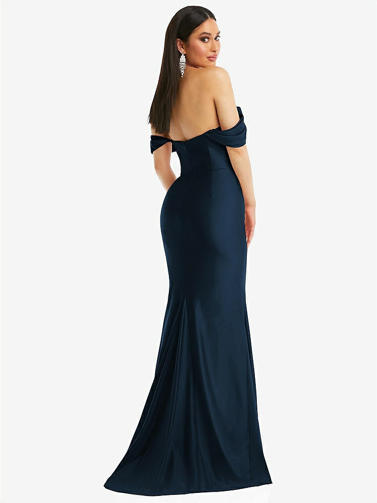 【STYLE: CS101】Off-the-Shoulder Corset Stretch Satin Mermaid Dress with Slight Train【COLOR: Midnight Navy】