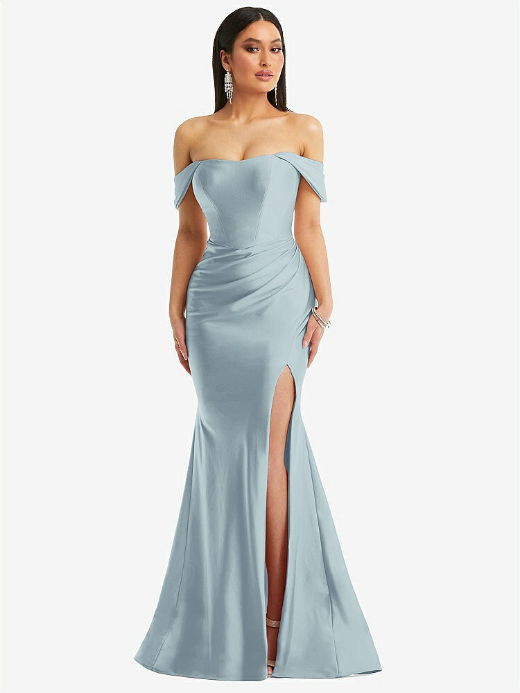【STYLE: CS101】Off-the-Shoulder Corset Stretch Satin Mermaid Dress with Slight Train【COLOR: Mist】