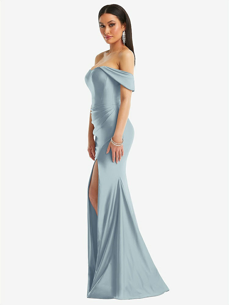 【STYLE: CS101】Off-the-Shoulder Corset Stretch Satin Mermaid Dress with Slight Train【COLOR: Mist】
