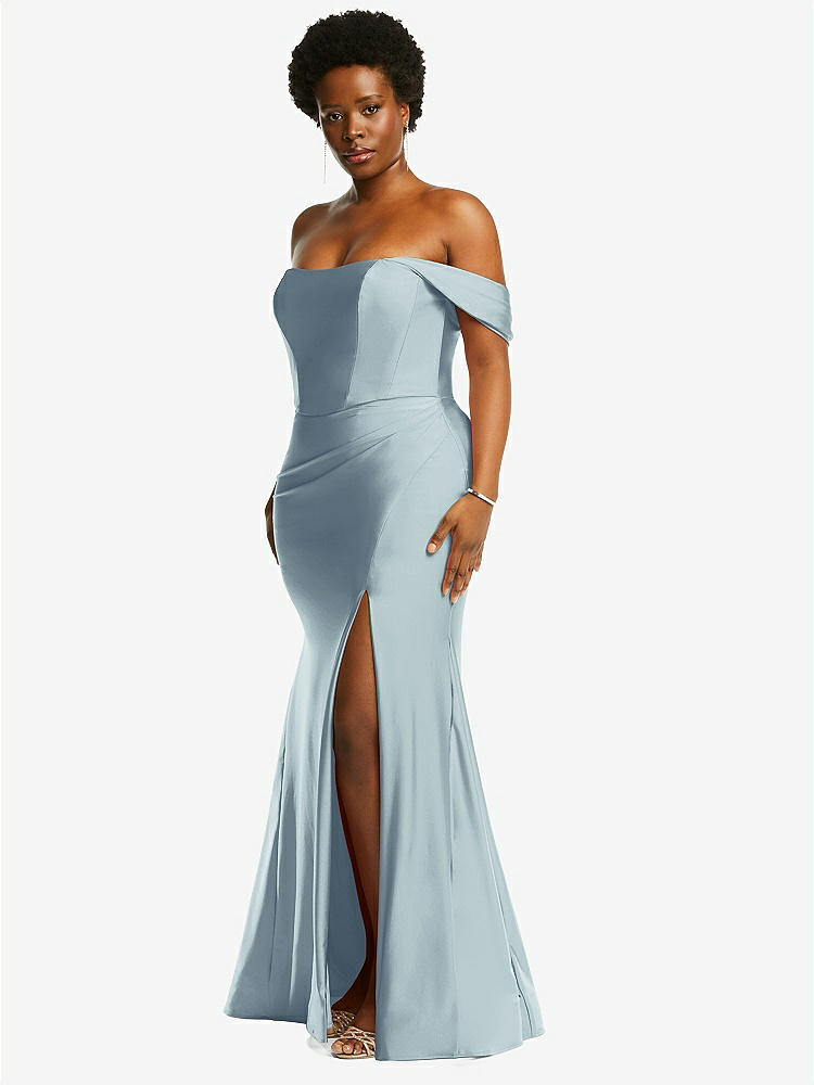 【STYLE: CS101】Off-the-Shoulder Corset Stretch Satin Mermaid Dress with Slight Train【COLOR: Mist】