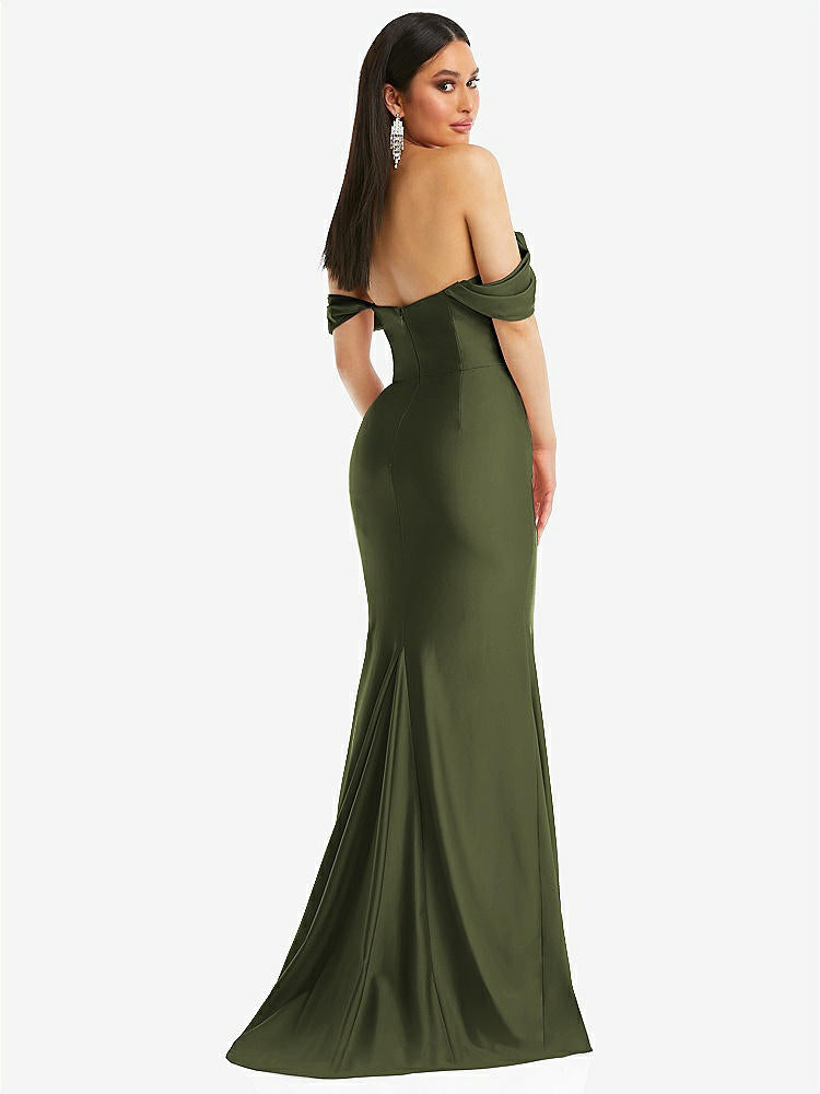 【STYLE: CS101】Off-the-Shoulder Corset Stretch Satin Mermaid Dress with Slight Train【COLOR: Olive Green】
