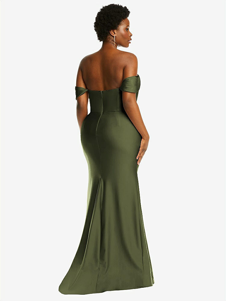 【STYLE: CS101】Off-the-Shoulder Corset Stretch Satin Mermaid Dress with Slight Train【COLOR: Olive Green】
