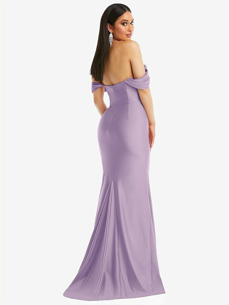【STYLE: CS101】Off-the-Shoulder Corset Stretch Satin Mermaid Dress with Slight Train【COLOR: Pale Purple】
