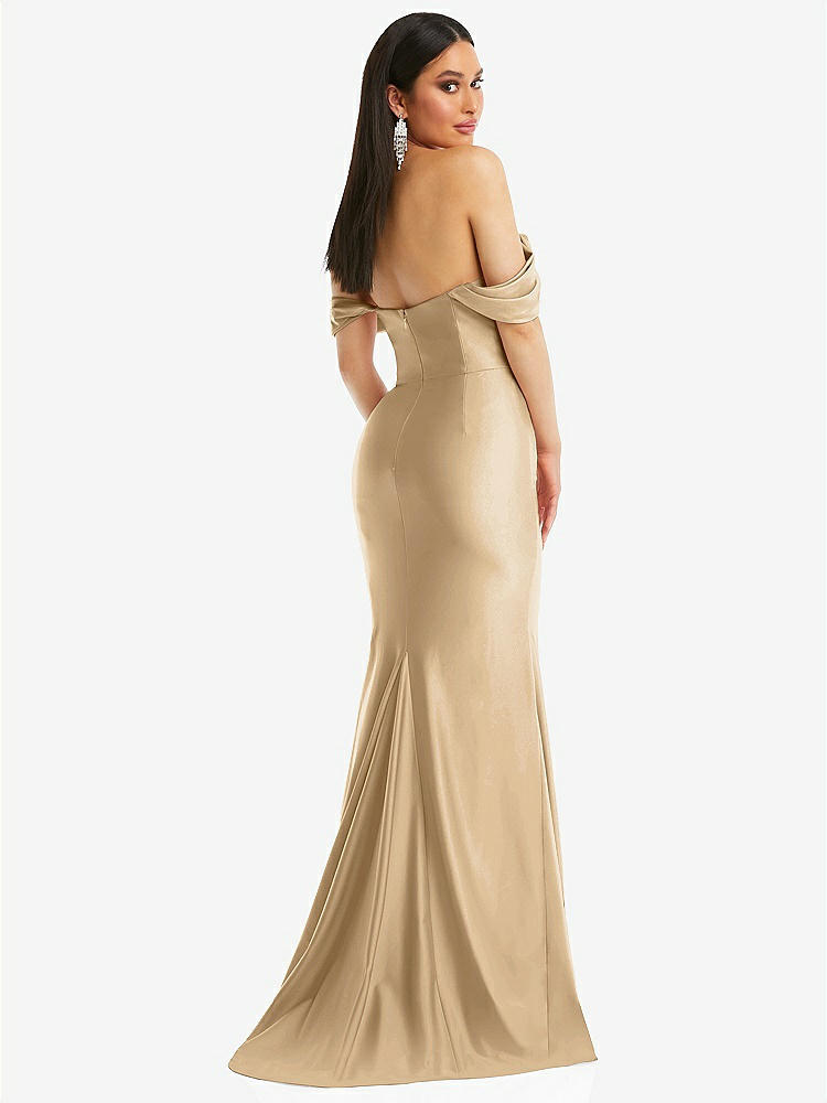 【STYLE: CS101】Off-the-Shoulder Corset Stretch Satin Mermaid Dress with Slight Train【COLOR: Soft Gold】