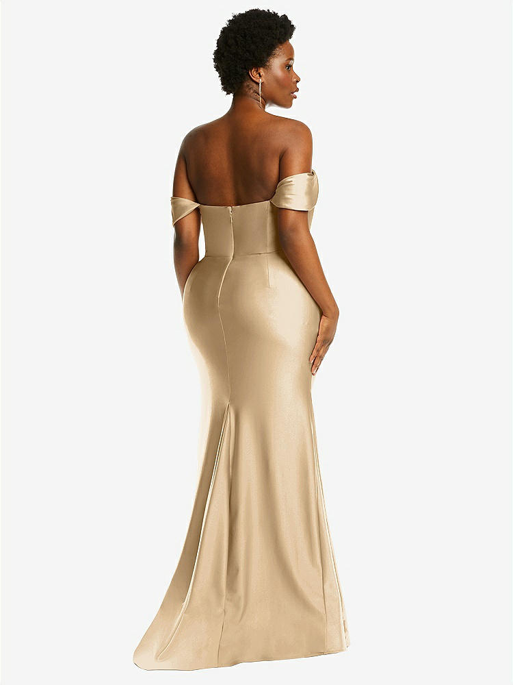 【STYLE: CS101】Off-the-Shoulder Corset Stretch Satin Mermaid Dress with Slight Train【COLOR: Soft Gold】