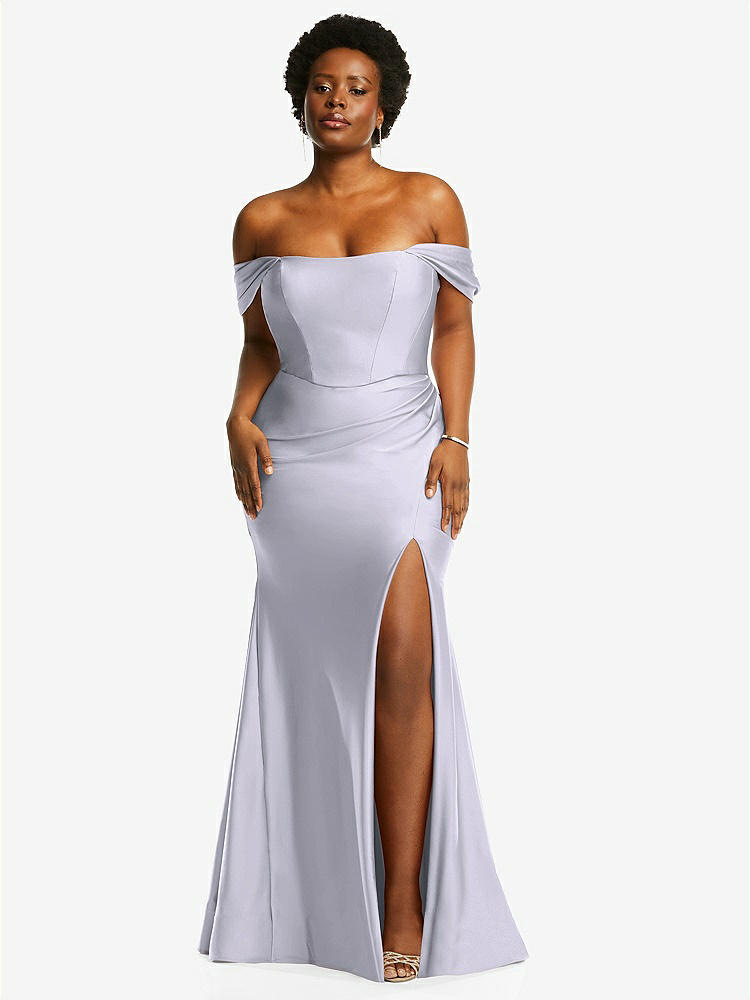 【NEW】【STYLE: CS101】オフサルダー コルセット ストレッチ サテン 人魚 ドレス わずかな 電車【COLOR: Silver Dove】【SIZE: 00-30W】