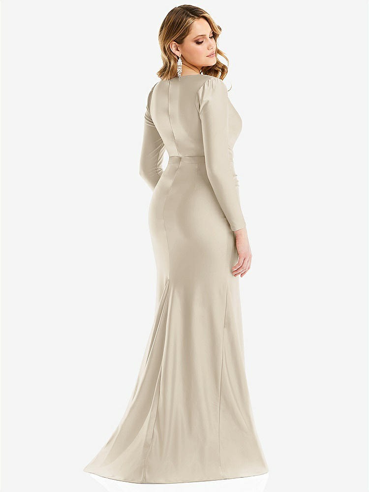 【STYLE: CS102】Long Sleeve Draped Wrap Stretch Satin Mermaid Dress with Slight Train【COLOR: Champagne】