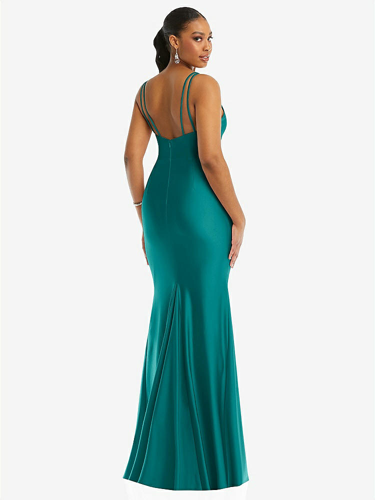 【STYLE: CS103】Deep V-Neck Stretch Satin Mermaid Dress with Slight Train【COLOR: Peacock Teal】