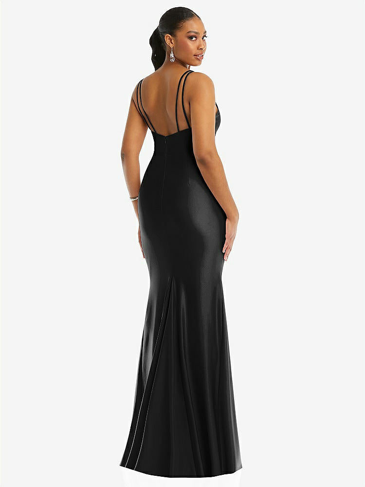 【STYLE: CS103】Deep V-Neck Stretch Satin Mermaid Dress with Slight Train【COLOR: Black】