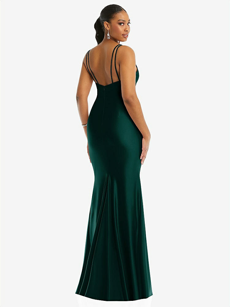 【STYLE: CS103】Deep V-Neck Stretch Satin Mermaid Dress with Slight Train【COLOR: Evergreen】