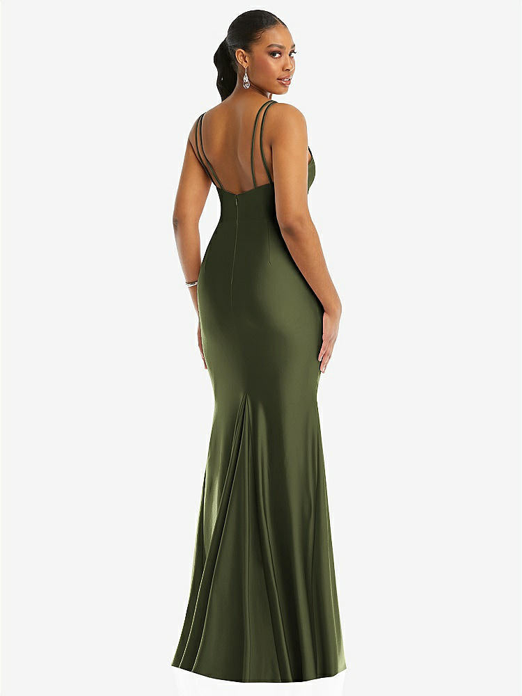 【STYLE: CS103】Deep V-Neck Stretch Satin Mermaid Dress with Slight Train【COLOR: Olive Green】