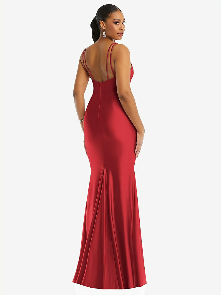 【STYLE: CS103】Deep V-Neck Stretch Satin Mermaid Dress with Slight Train【COLOR: Poppy Red】