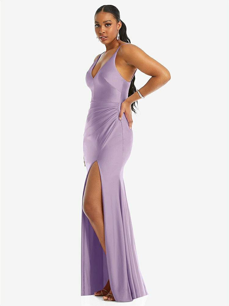 【STYLE: CS103】Deep V-Neck Stretch Satin Mermaid Dress with Slight Train【COLOR: Pale Purple】