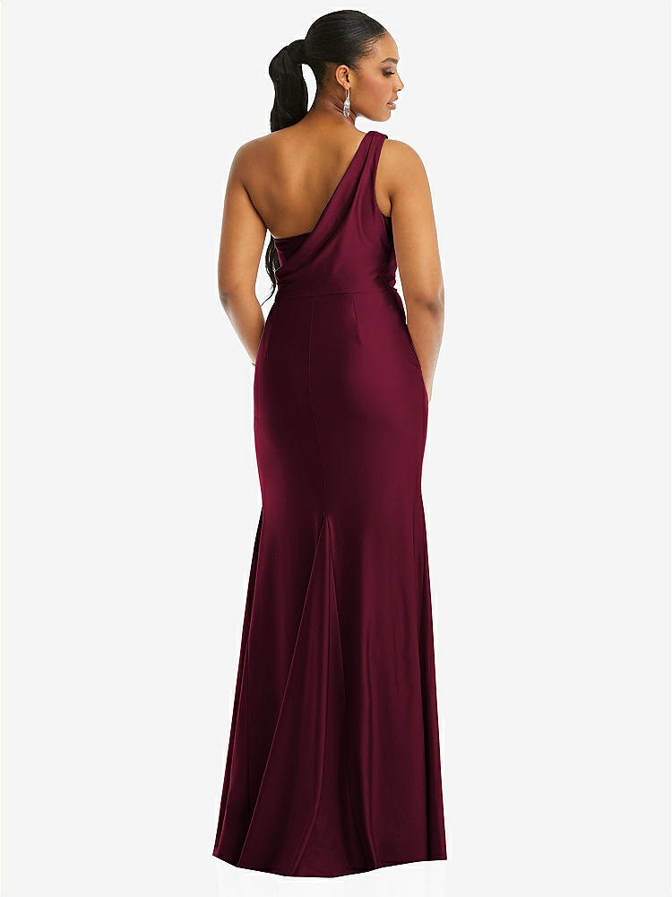 【STYLE: CS104】One-Shoulder Asymmetrical Cowl Back Stretch Satin Mermaid Dress【COLOR: Cabernet】