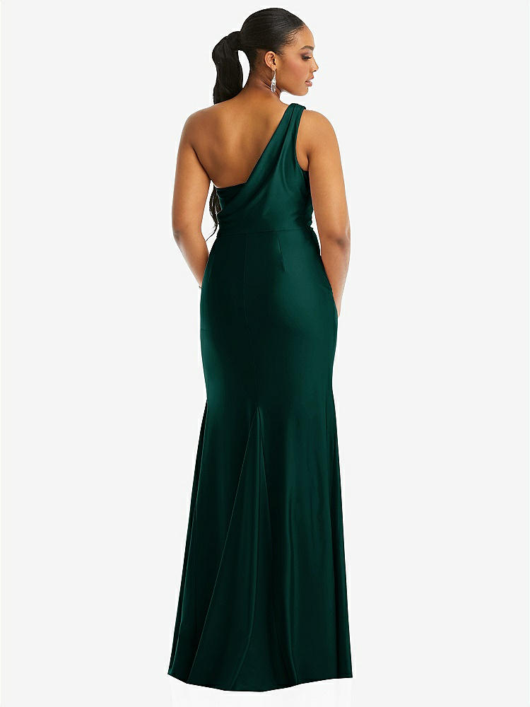 【STYLE: CS104】One-Shoulder Asymmetrical Cowl Back Stretch Satin Mermaid Dress【COLOR: Evergreen】
