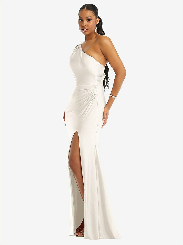 【NEW】【STYLE: CS104】ワンショルダー 非対称 カウル 背面 ストレッチ サテン 人魚 ドレス【COLOR: Ivory】【SIZE: 00-30W】