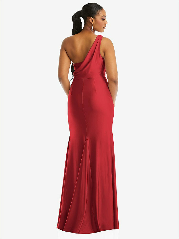 【STYLE: CS104】One-Shoulder Asymmetrical Cowl Back Stretch Satin Mermaid Dress【COLOR: Poppy Red】