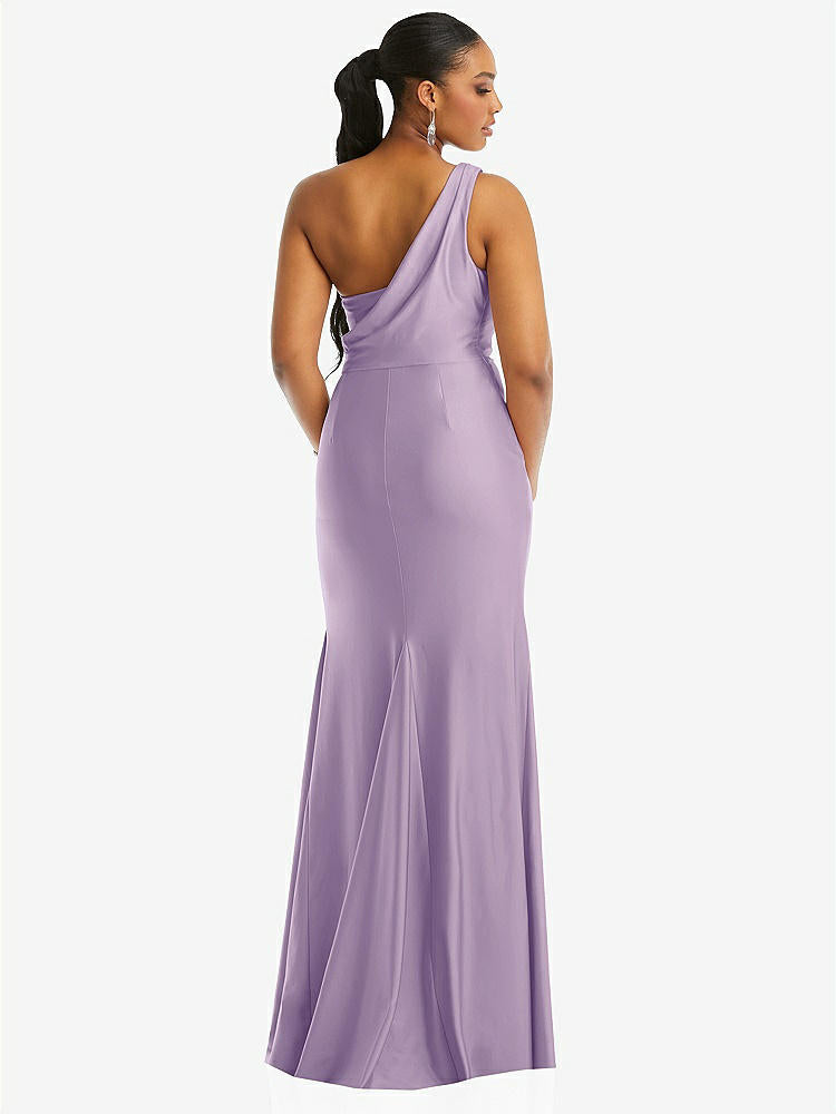 【STYLE: CS104】One-Shoulder Asymmetrical Cowl Back Stretch Satin Mermaid Dress【COLOR: Pale Purple】