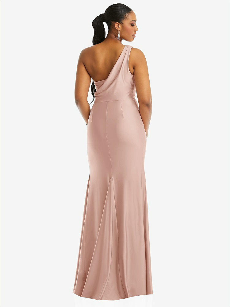 【STYLE: CS104】One-Shoulder Asymmetrical Cowl Back Stretch Satin Mermaid Dress【COLOR: Toasted Sugar】