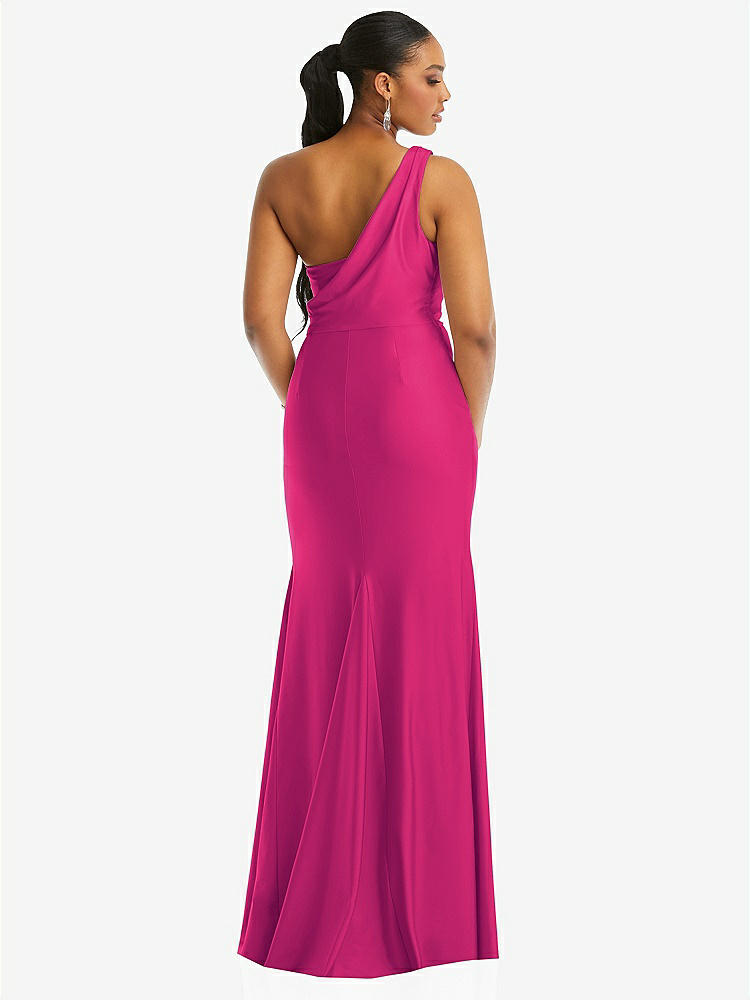 【STYLE: CS104】One-Shoulder Asymmetrical Cowl Back Stretch Satin Mermaid Dress【COLOR: Think Pink】
