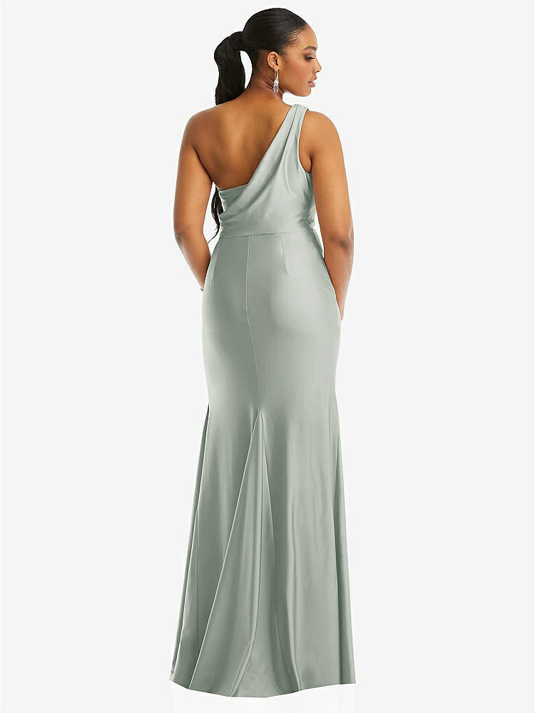 【STYLE: CS104】One-Shoulder Asymmetrical Cowl Back Stretch Satin Mermaid Dress【COLOR: Willow Green】