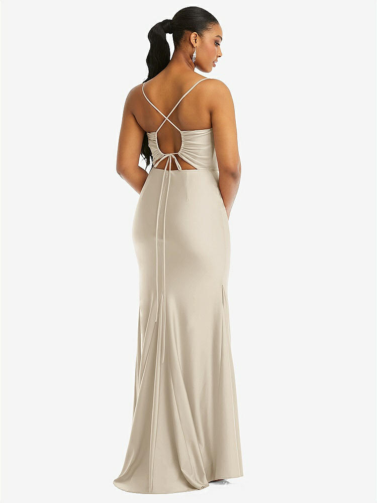 【STYLE: CS105】Cowl-Neck Open Tie-Back Stretch Satin Mermaid Dress with Slight Train【COLOR: Champagne】